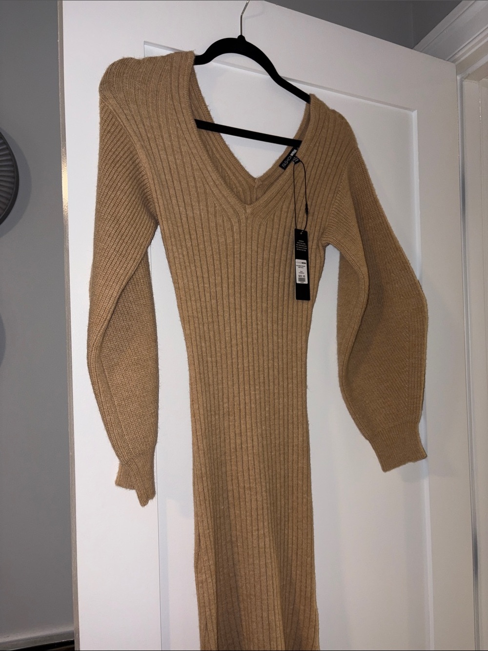 FashionNova Bria Belted Dress mocha Elegant Tan Knit Dress size XS - Picture 12 of 16